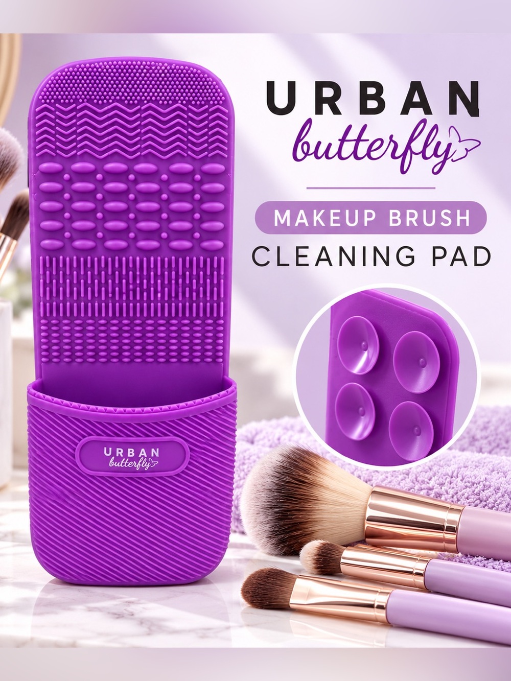 Purple Makeup Brush Cleaning Pad & Holder